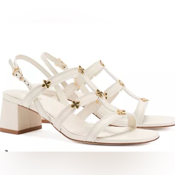 Larroudé Harmony Block Heel Sandals White w/ Gold Sz 9 - Picture 16 of 16